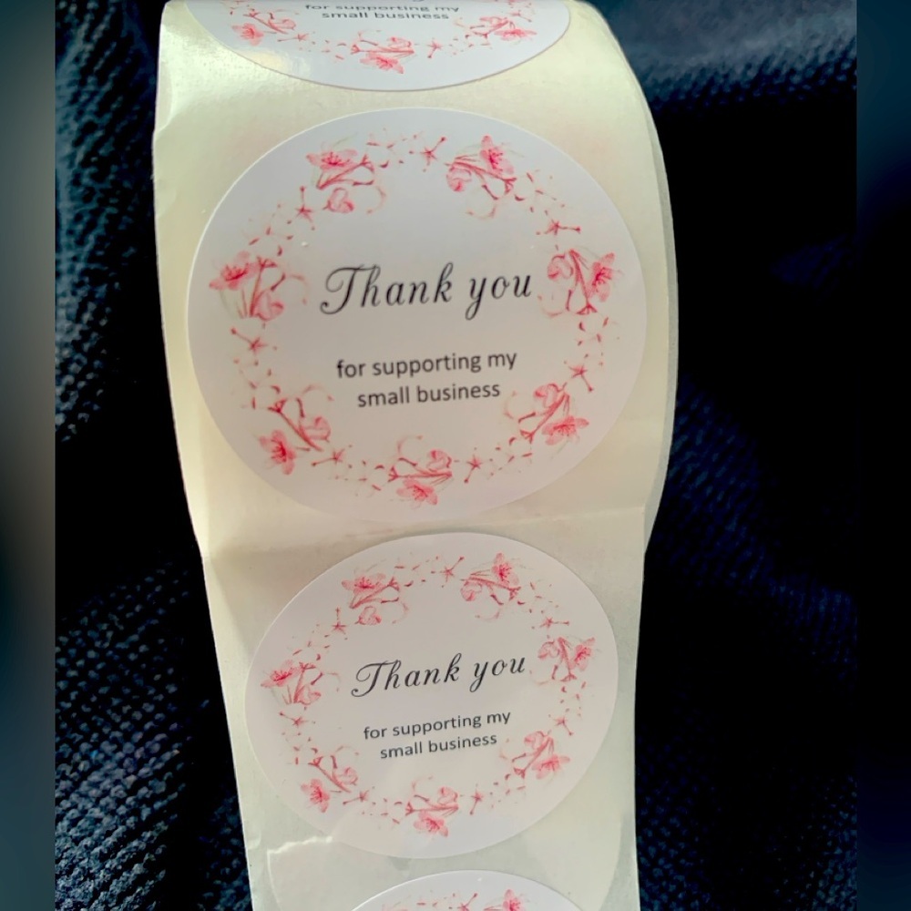 Thank You Sticker Labels 500 labels on roll 1.5”x1.5” Round Label White & Pink